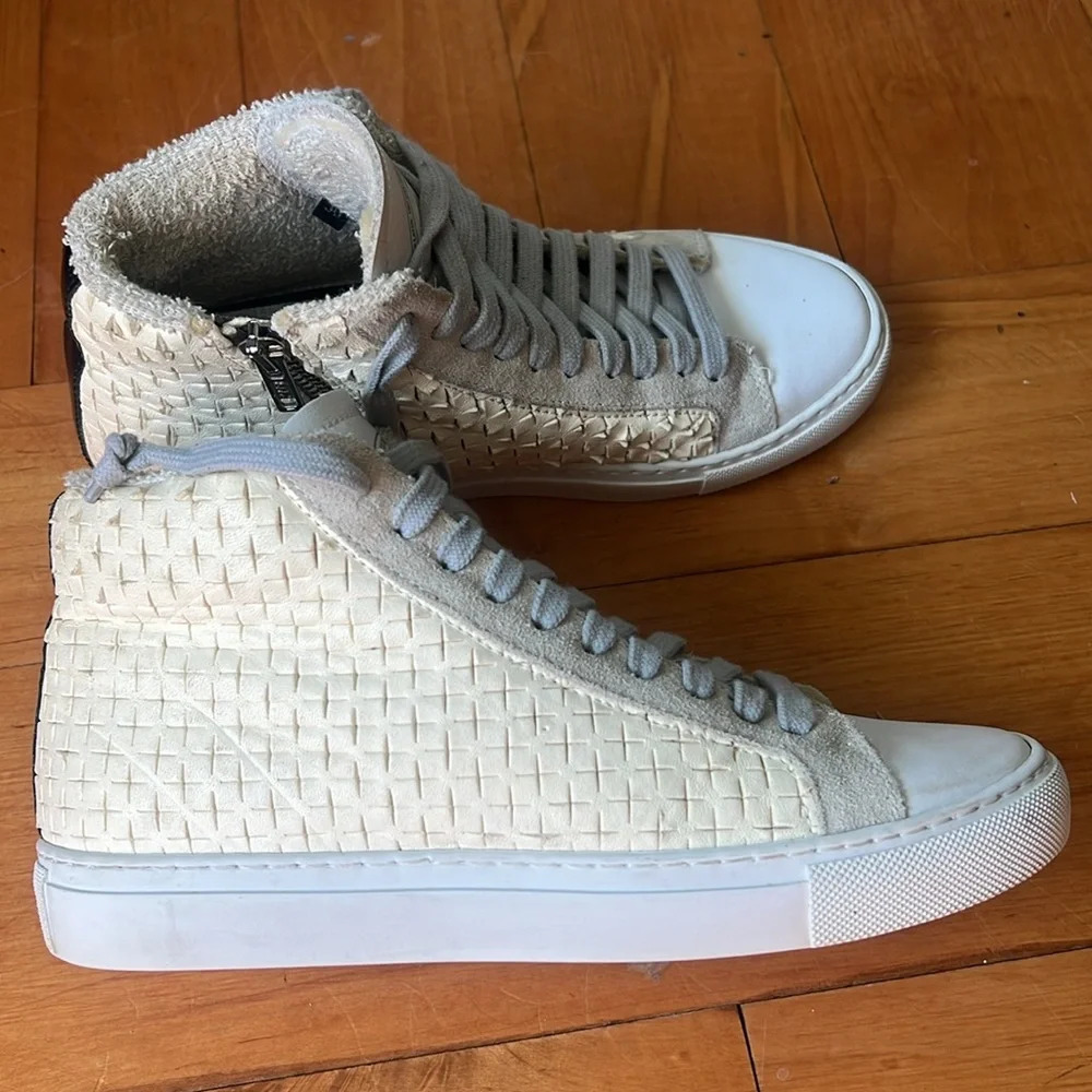 P448 Women's Cream and Grey Preforated High Top Trainers Size 36 US 6-6.5 - Picture 5 of 9